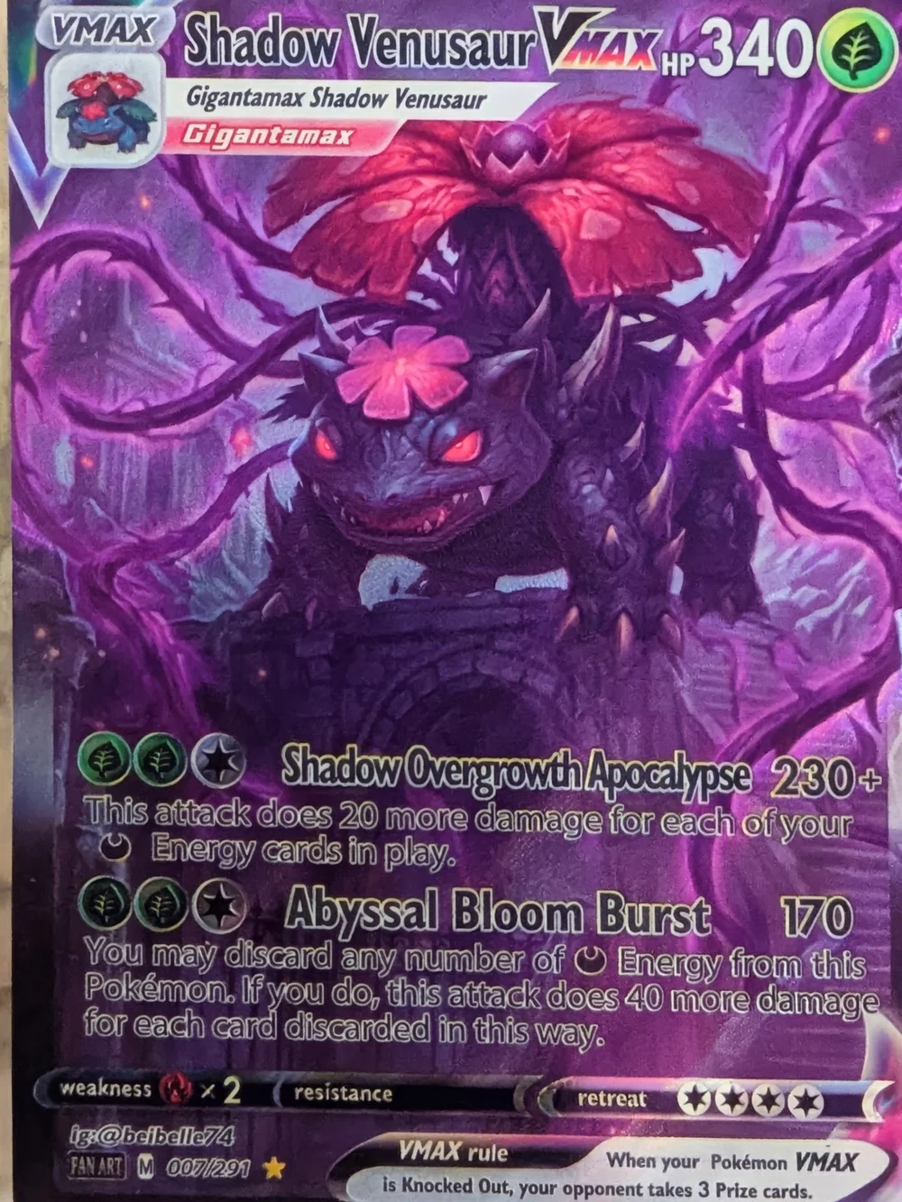Shadow Venusaur VMAX FAN ART Card - Purple & Pink Artwork